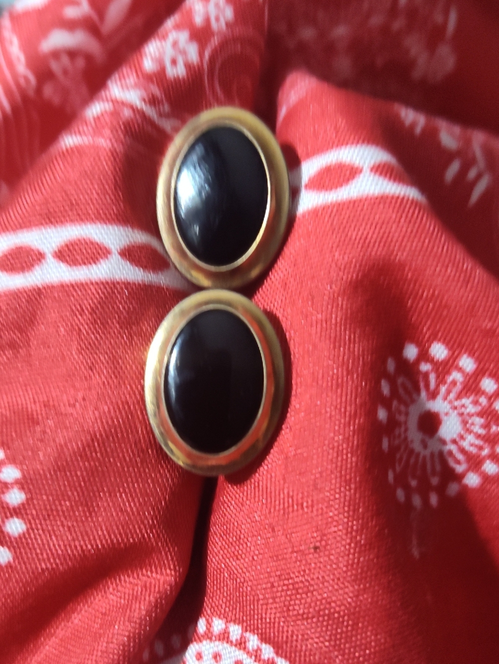 Gold-Tone Oval Black Stone  cuffs